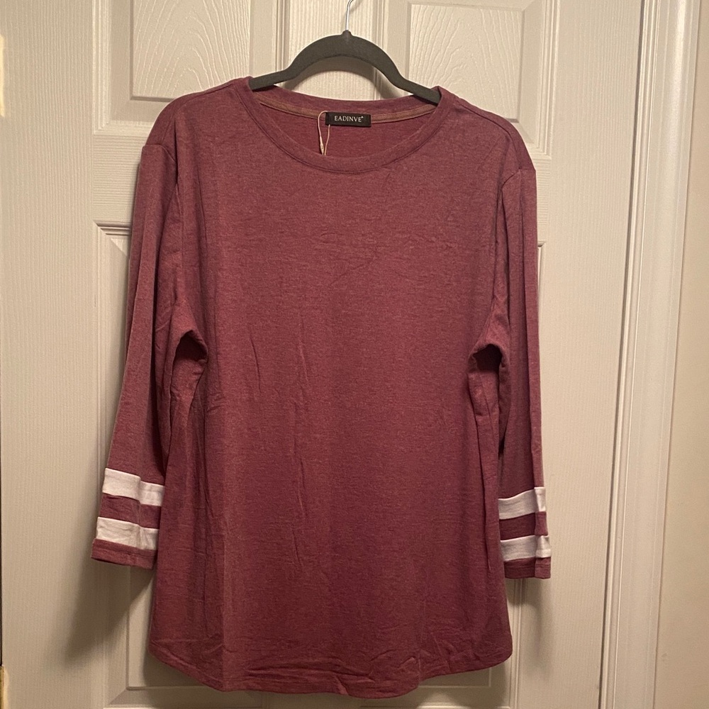 Eadinve Wine Long Sleeve Top with 3/4 inch Sleeves…size XL